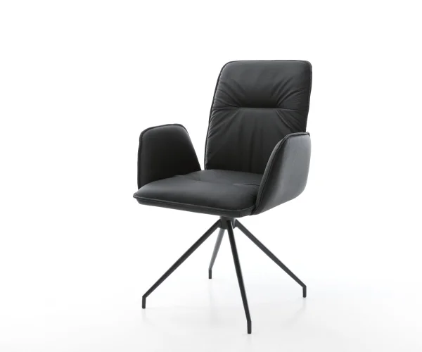 Chaise-pivotante Vinja-Flex cuir véritable noir cadre croisé conique noir pivote sur 180°