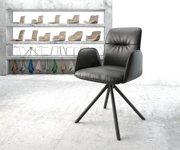 Chaise-pivotante Vinja-Flex cuir véritable noir cadre croisé rond noir pivote sur 180°