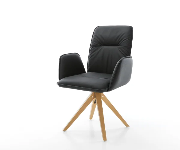 Chaise-pivotante Vinja-Flex cuir véritable noir cadre en bois angulaire pivote sur 180°