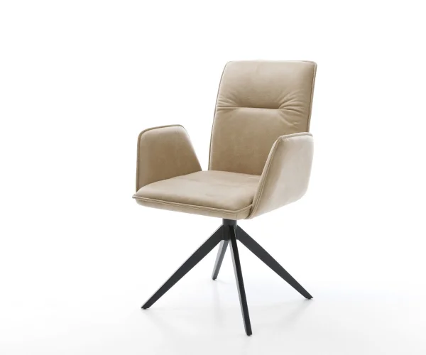 Chaise-pivotante Vinja-Flex microvelours beige vintage pied croisé large noir pivotement sur 360° fonction bascule