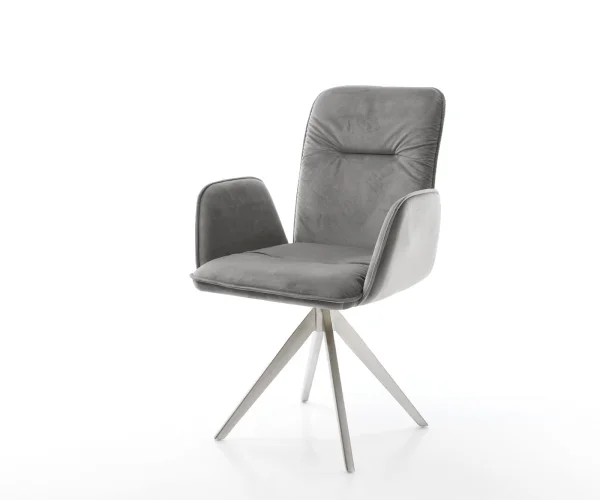 Chaise-pivotante Vinja-Flex velours gris cadre croisé angulaire acier inoxydable pivote sur 180°