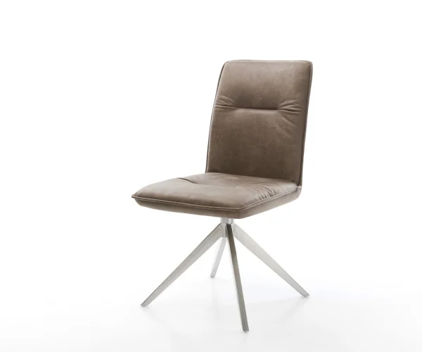 Chaise-pivotante Vinjo-Flex microvelours taupe vintage pied croisé large acier inoxydable brossé pivotement sur 360° fonction bascule