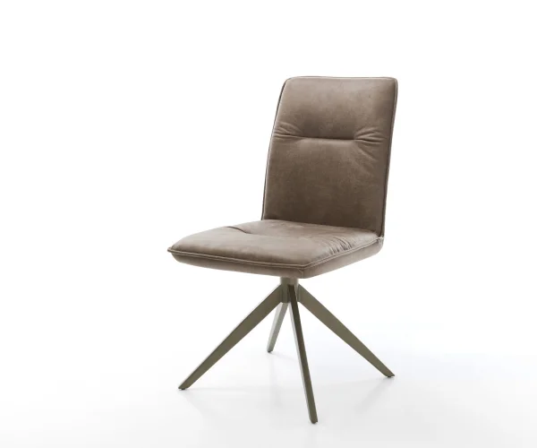 Chaise-pivotante Vinjo-Flex microvelours taupe vintage pied croisé large aspect titane pivotement sur 360° fonction bascule