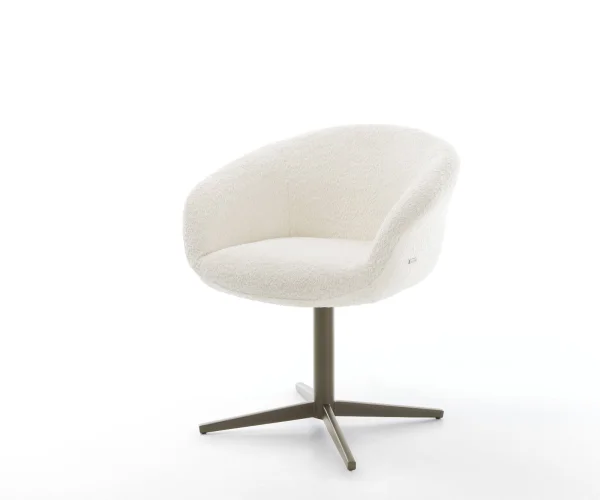 Chaise-pivotante Vinka-Flex avec accoudoirs bouclé blanc pied de chaise 4 branches aspect titane pivotement sur 360° ressorts ensachés