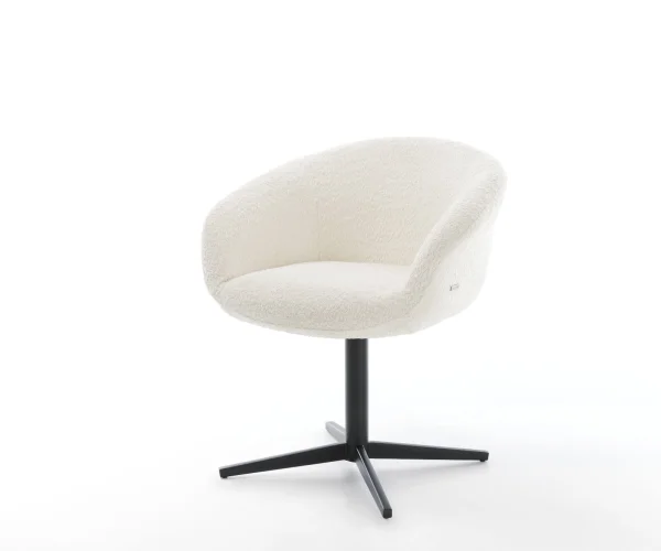 Chaise-pivotante Vinka-Flex avec accoudoirs bouclé blanc pied de chaise 4 branches noir pivotement sur 360° ressorts ensachés