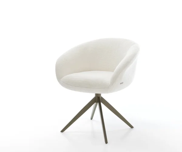 Chaise-pivotante Vinka-Flex avec accoudoirs bouclé doux beige pied croisé large aspect titane pivotement sur 360° fonction bascule resorts ensachés