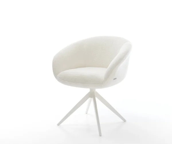 Chaise-pivotante Vinka-Flex avec accoudoirs bouclé doux beige pied croisé large blanc pivotement sur 360° fonction bascule resorts ensachés