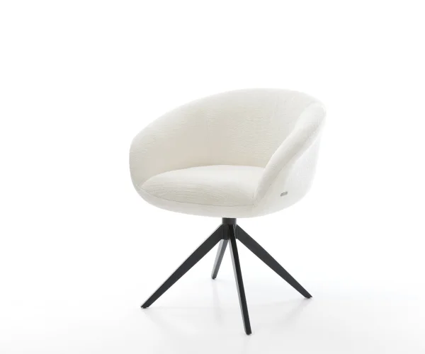 Chaise-pivotante Vinka-Flex avec accoudoirs bouclé doux beige pied croisé large noir pivotement sur 360° fonction bascule resorts ensachés