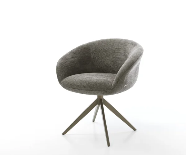 Chaise-pivotante Vinka-Flex avec accoudoirs bouclé doux couleur boue pied croisé large aspect titane pivotement sur 360° fonction bascule resorts ensachés