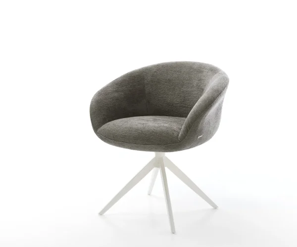 Chaise-pivotante Vinka-Flex avec accoudoirs bouclé doux couleur boue pied croisé large blanc pivotement sur 360° fonction bascule resorts ensachés