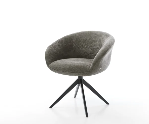 Chaise-pivotante Vinka-Flex avec accoudoirs bouclé doux couleur boue pied croisé large noir pivotement sur 360° fonction bascule resorts ensachés