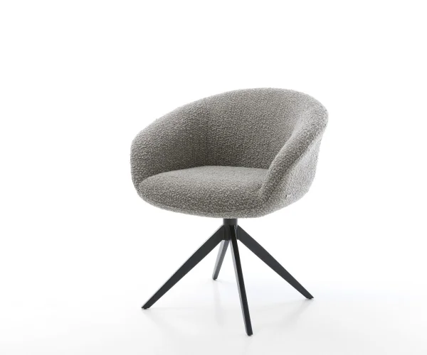 Chaise-pivotante Vinka-Flex avec accoudoirs bouclé gris argenté pied croisé large noir pivotement sur 360° fonction bascule ressorts ensachés