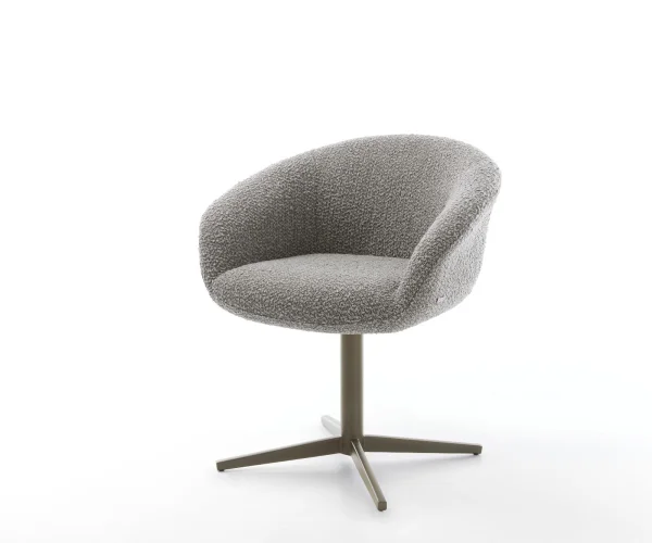Chaise-pivotante Vinka-Flex avec accoudoirs bouclé gris argenté pied de chaise 4 branches aspect titane pivotement sur 360° ressorts ensachés