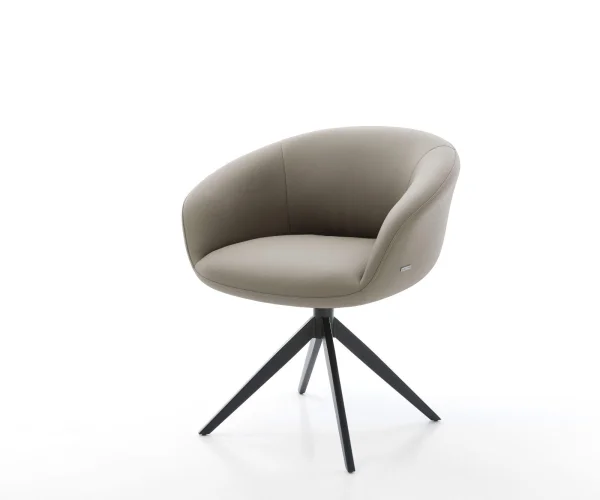 Chaise-pivotante Vinka-Flex avec accoudoirs cuir de vache couleur boue pied croisé large noir pivotement sur 360° fonction bascule ressorts ensachés