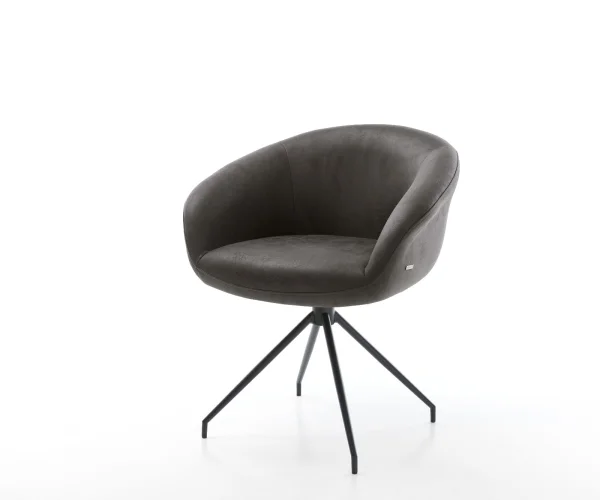 Chaise-pivotante Vinka-Flex avec accoudoirs microvelours anthracite vintage pied croisé conique noir pivotement sur 180° ressorts ensachés