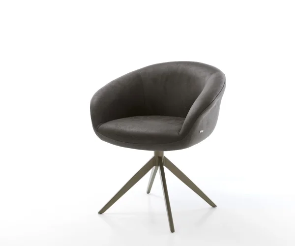 Chaise-pivotante Vinka-Flex avec accoudoirs microvelours anthracite vintage pied croisé large aspect titane pivotement sur 360° fonction bascule ressorts ensachés
