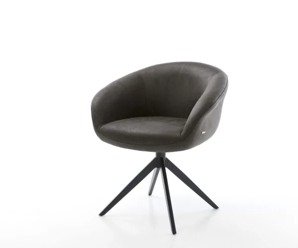 Chaise-pivotante Vinka-Flex avec accoudoirs microvelours anthracite vintage pied croisé large noir pivotement sur 360° fonction bascule ressorts ensachés