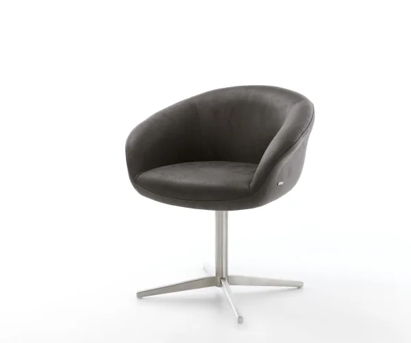 Chaise-pivotante Vinka-Flex avec accoudoirs microvelours anthracite vintage pied de chaise 4 branches acier inoxydable brossé pivotement sur 360° ressorts ensachés