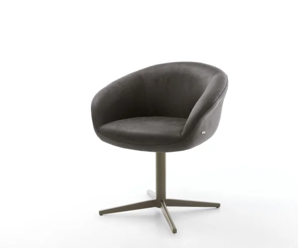 Chaise-pivotante Vinka-Flex avec accoudoirs microvelours anthracite vintage pied de chaise 4 branches aspect titane pivotement sur 360° ressorts ensachés