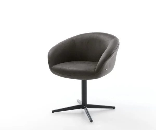 Chaise-pivotante Vinka-Flex avec accoudoirs microvelours anthracite vintage pied de chaise 4 branches noir pivotement sur 360° ressorts ensachés
