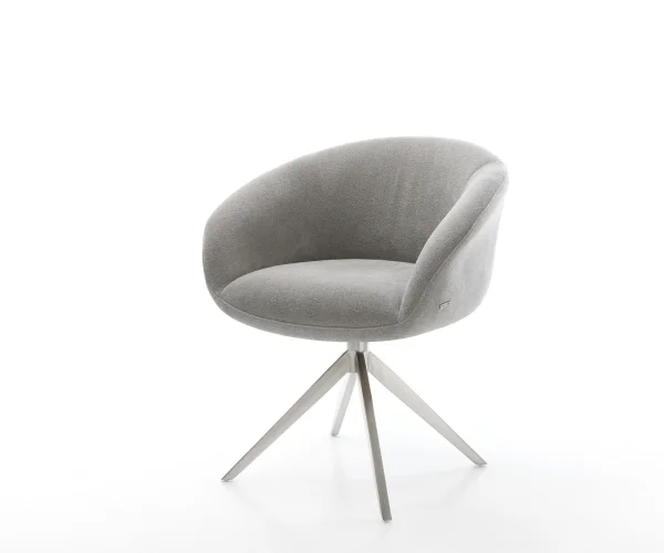 Chaise-pivotante Vinka-Flex avec accoudoirs tissu structuré doux gris pied croisé large acier inoxydable pivotement sur 360° fonction bascule resorts ensachés