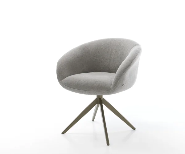 Chaise-pivotante Vinka-Flex avec accoudoirs tissu structuré doux gris pied croisé large aspect titane pivotement sur 360° fonction bascule resorts ensachés