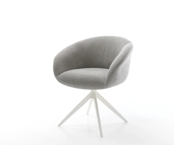 Chaise-pivotante Vinka-Flex avec accoudoirs tissu structuré doux gris pied croisé large blanc pivotement sur 360° fonction bascule resorts ensachés