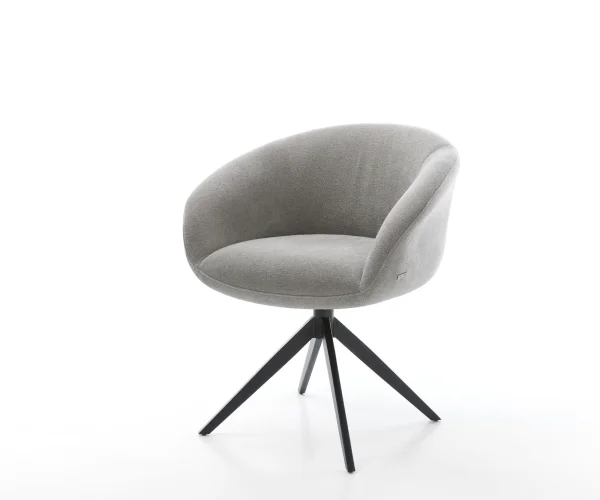 Chaise-pivotante Vinka-Flex avec accoudoirs tissu structuré doux gris pied croisé large noir pivotement sur 360° fonction bascule resorts ensachés