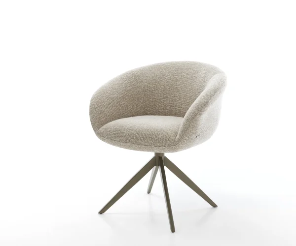 Chaise-pivotante Vinka-Flex avec accoudoirs tissu tissé doux beige pied croisé large aspect titane pivotement sur 360° fonction bascule resorts ensachés