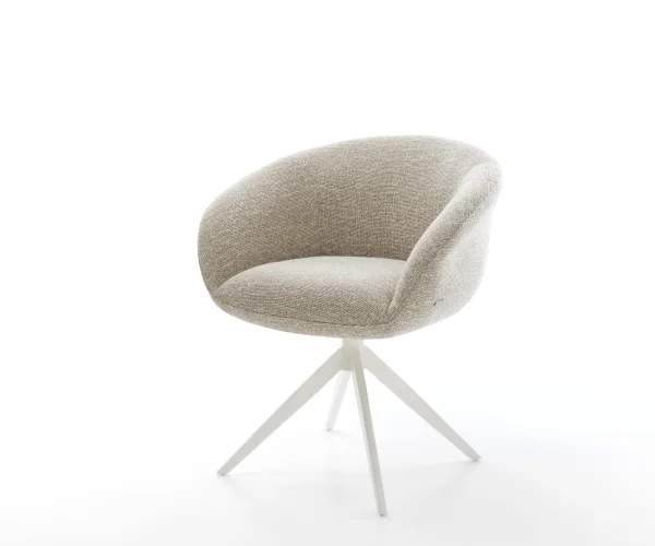 Chaise-pivotante Vinka-Flex avec accoudoirs tissu tissé doux beige pied croisé large blanc pivotement sur 360° fonction bascule resorts ensachés