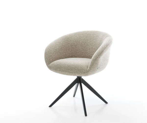 Chaise-pivotante Vinka-Flex avec accoudoirs tissu tissé doux beige pied croisé large noir pivotement sur 360° fonction bascule resorts ensachés