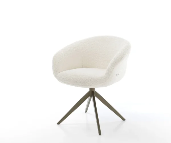 Chaise-pivotante Vinka-Flex bouclé blanc pied croisé large aspect titane pivotement sur 360° fonction bascule ressorts ensachés