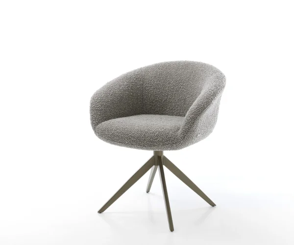 Chaise-pivotante Vinka-Flex bouclé gris argenté pied croisé large aspect titane pivotement sur 360° fonction bascule ressorts ensachés