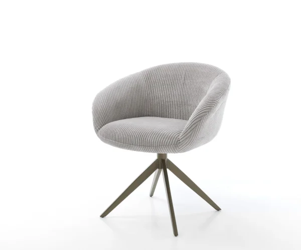 Chaise-pivotante Vinka-Flex côtelé gris argenté pied croisé large aspect titane pivotement sur 360° fonction bascule ressorts ensachés