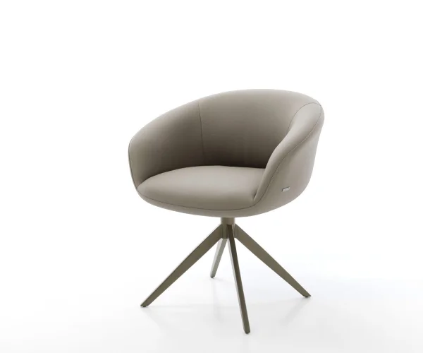 Chaise-pivotante Vinka-Flex cuir de vache couleur boue pied croisé large aspect titane pivotement sur 360° fonction bascule ressorts ensachés
