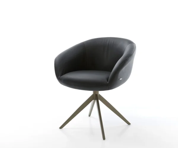 Chaise-pivotante Vinka-Flex cuir de vache noir pied croisé large aspect titane pivotement sur 360° fonction bascule ressorts ensachés