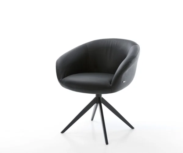 Chaise-pivotante Vinka-Flex cuir de vache noir pied croisé large noir pivotement sur 360° fonction bascule ressorts ensachés