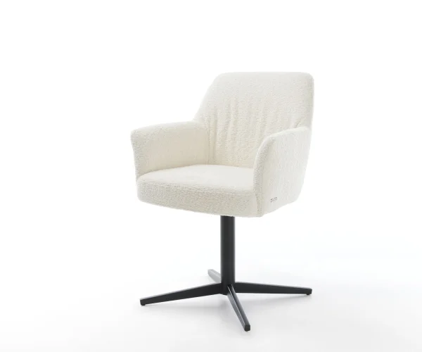 Chaise-pivotante Xana-Flex avec accoudoirs bouclé blanc pied de chaise 4 branches noir pivotement sur 360° ressorts ensachés
