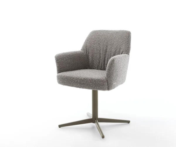 Chaise-pivotante Xana-Flex avec accoudoirs bouclé gris argenté pied de chaise 4 branches aspect titane pivotement sur 360° ressorts ensachés