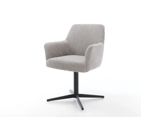 Chaise-pivotante Xana-Flex avec accoudoirs côtelé gris argenté pied de chaise 4 branches noir pivotement sur 360° ressorts ensachés
