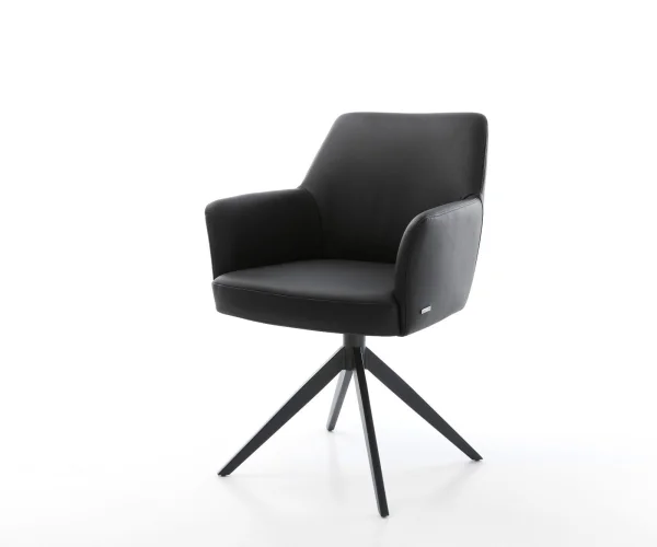 Chaise-pivotante Xana-Flex avec accoudoirs cuir de vache noir pied croisé large noir pivotement sur 360° fonction bascule ressorts ensachés