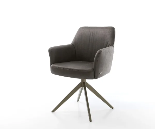 Chaise-pivotante Xana-Flex avec accoudoirs microvelours anthracite vintage pied croisé large aspect titane pivotement sur 360° fonction bascule ressorts ensachés