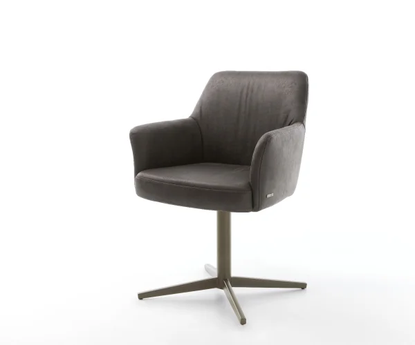 Chaise-pivotante Xana-Flex avec accoudoirs microvelours anthracite vintage pied de chaise 4 branches aspect titane pivotement sur 360° ressorts ensachés