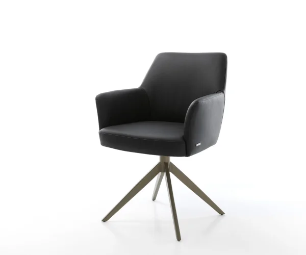 Chaise-pivotante Xana-Flex cuir de vache noir pied croisé large aspect titane pivotement sur 360° fonction bascule ressorts ensachés