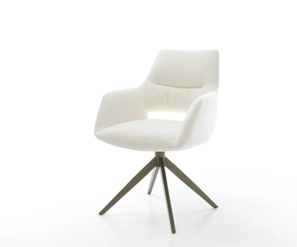 Chaise-pivotante Yago-Flex avec accoudoirs bouclé doux beige pied croisé large aspect titane pivotement sur 360° fonction bascule resorts ensachés