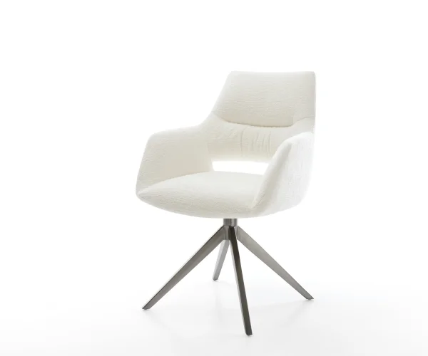 Chaise-pivotante Yago-Flex avec accoudoirs bouclé doux beige pied croisé large grafiete pivotement sur 360° fonction bascule resorts ensachés