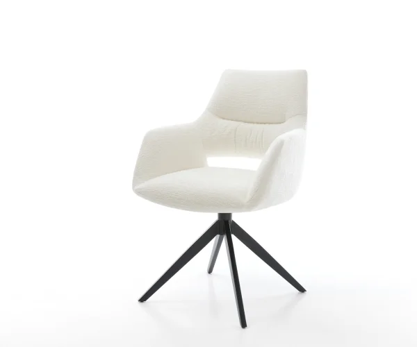 Chaise-pivotante Yago-Flex avec accoudoirs bouclé doux beige pied croisé large noir pivotement sur 360° fonction bascule resorts ensachés