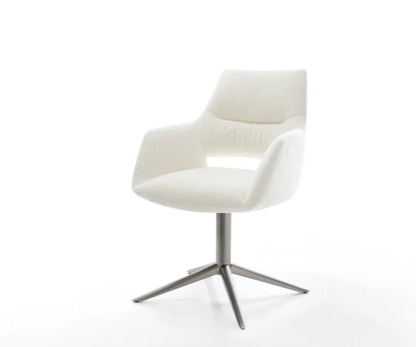 Chaise-pivotante Yago-Flex avec accoudoirs bouclé doux beige pied de chaise 4 branches grafiete pivotement sur 360° fonction bascule resorts ensachés