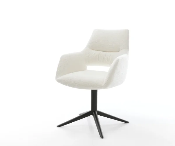 Chaise-pivotante Yago-Flex avec accoudoirs bouclé doux beige pied de chaise 4 branches noir pivotement sur 360° fonction bascule resorts ensachés