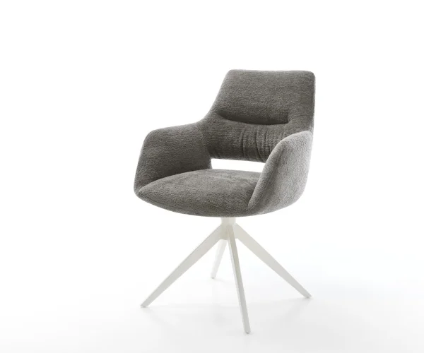 Chaise-pivotante Yago-Flex avec accoudoirs bouclé doux couleur boue pied croisé large blanc pivotement sur 360° fonction bascule resorts ensachés